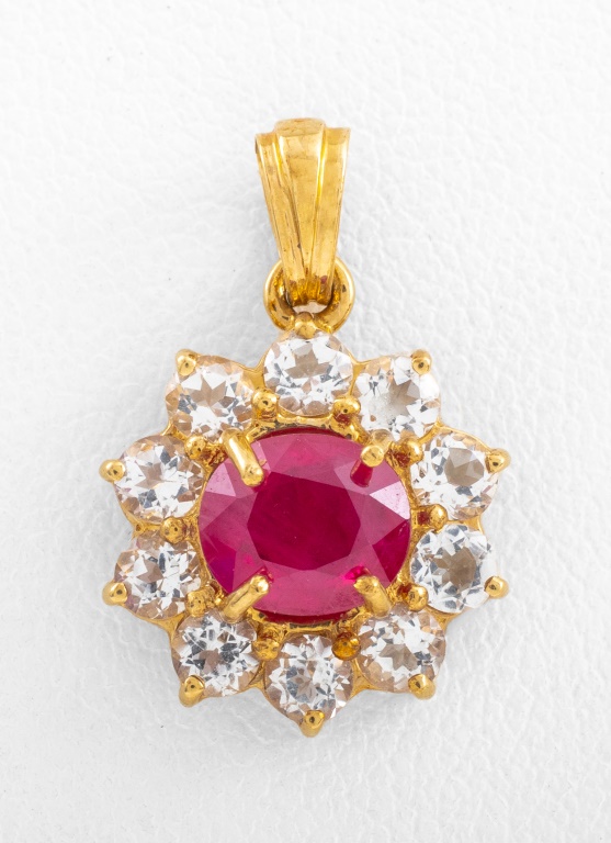 Appraisal: VINTAGE K YELLOW GOLD RUBY WHITE TOPAZ PENDANT Vintage K