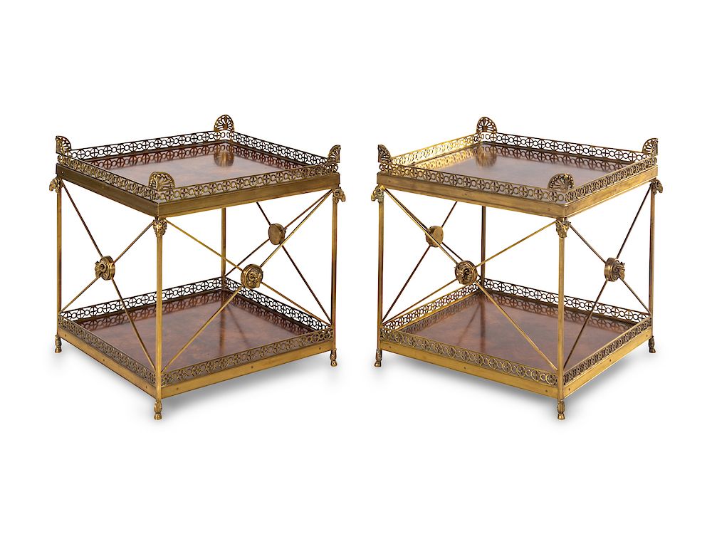 Appraisal: A Pair of Empire Style Gilt Bronze Mounted Side Tables