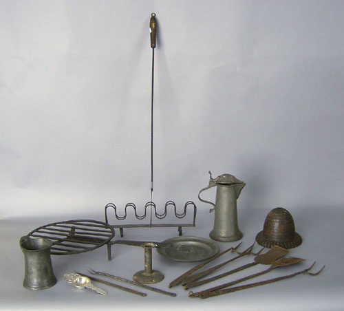 Appraisal: Metalware to include a toaster pewter flagon utensils etc