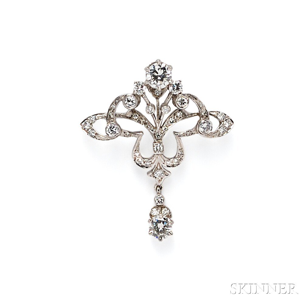 Appraisal: kt White Gold and Diamond Pendant Brooch set with a