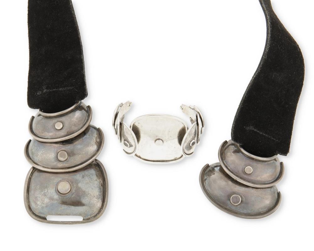 Appraisal: A H ctor Aguilar silver armadillo belt and cuff -