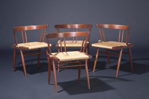 Appraisal: GEORGE NAKASHIMA Set of four walnut Grass Seated chairs Provenance