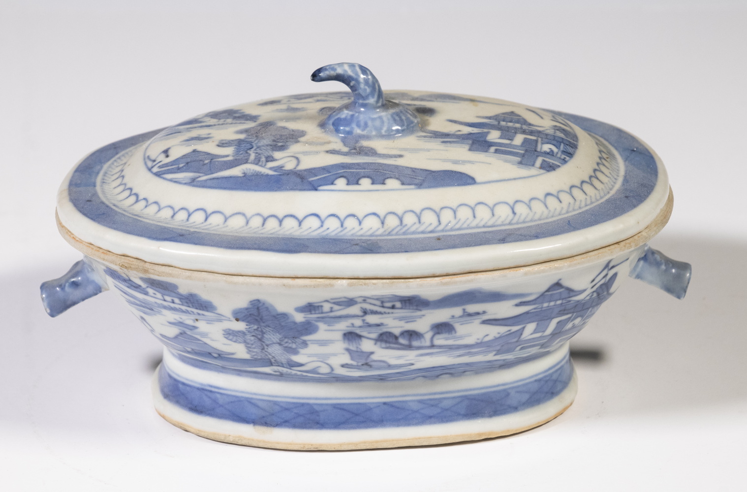 Appraisal: BLUE WHITE CANTON MINIATURE TUREEN th c Chinese Export Canton