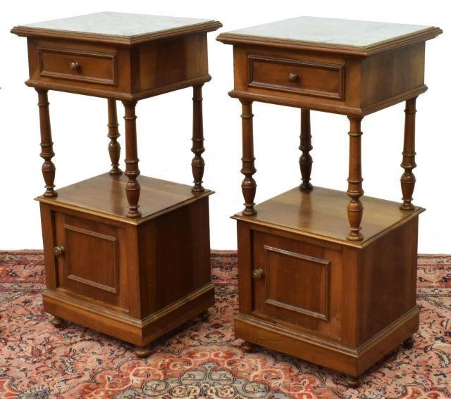 Appraisal: lot of French Henri II style marble-top walnut bedside cabinets