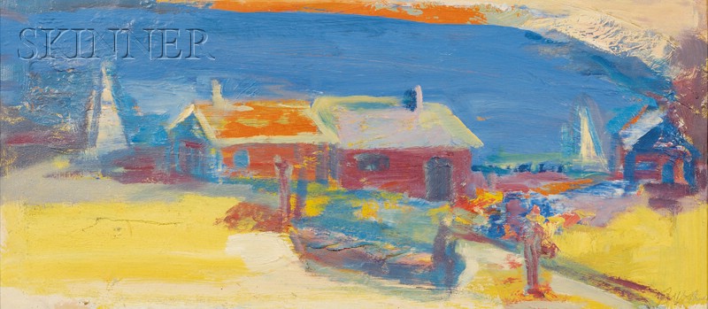 Appraisal: Peter Busa American - Cottages by a Bay Incised signature