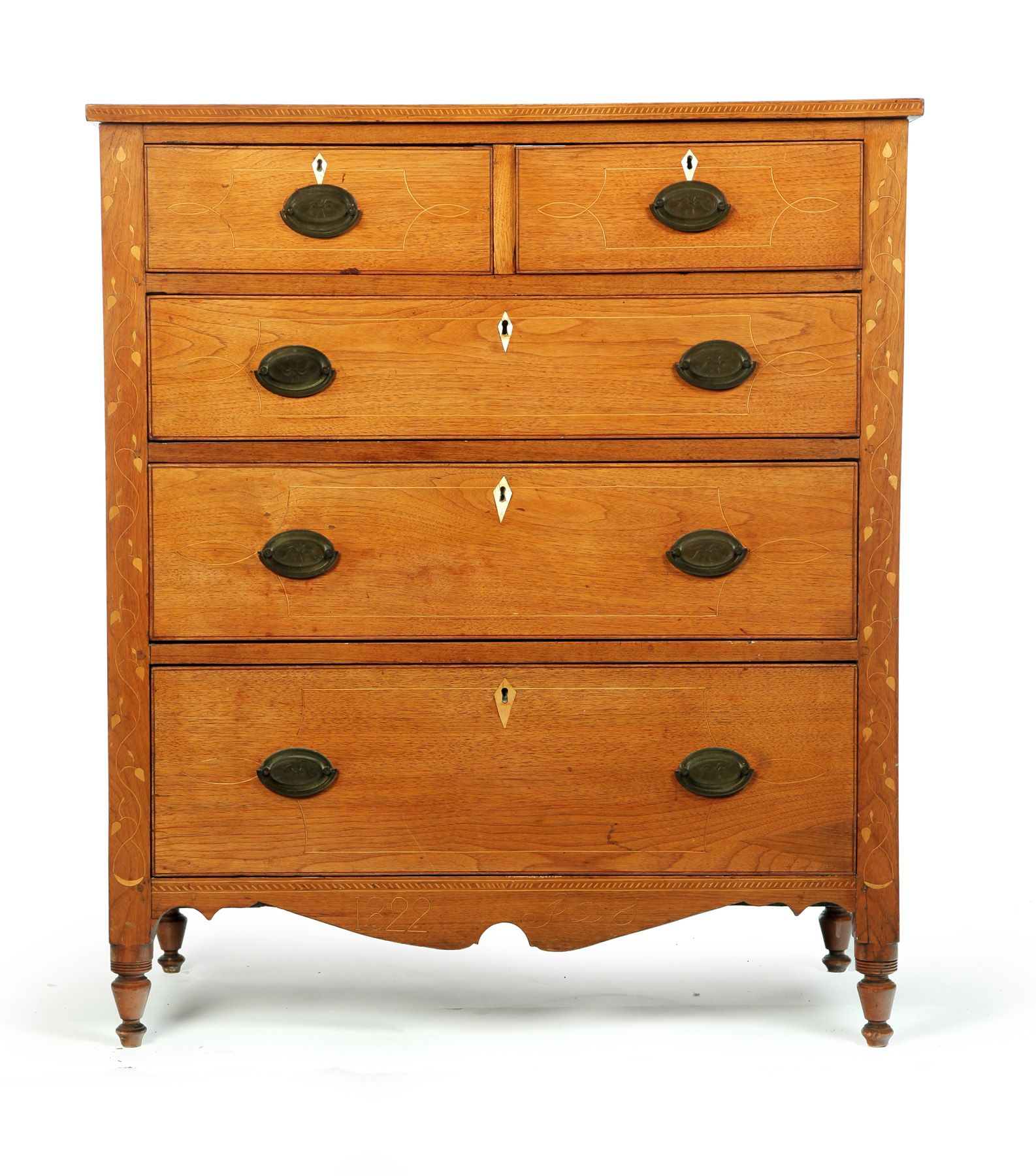 Appraisal: INLAID KENTUCKY OR TENNESSEE CHEST OF DRAWERS - walnut and