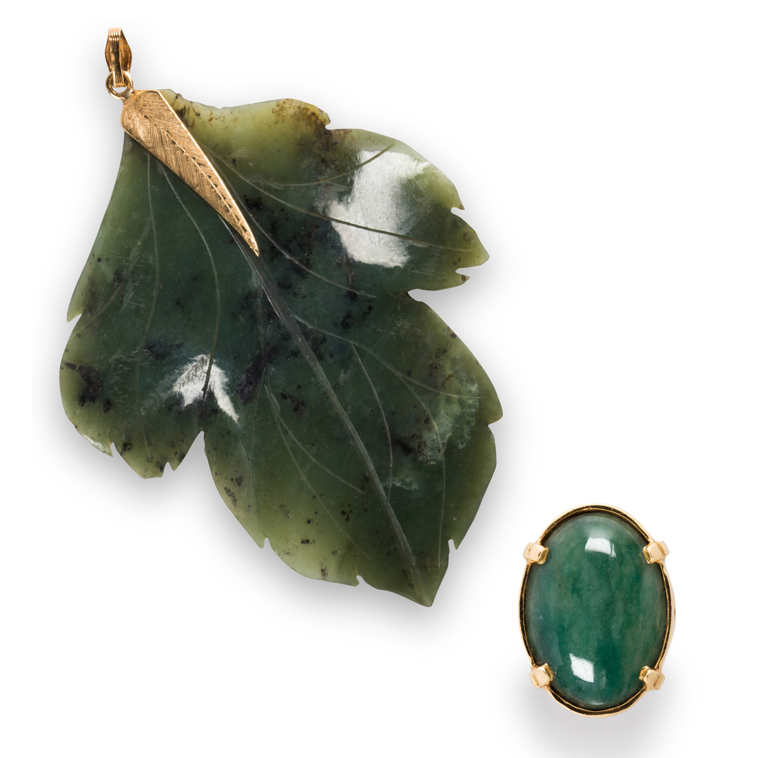 Appraisal: A GROUP OF NEPHRITE AND FOURTEEN KARAT GOLD JEWELRY A