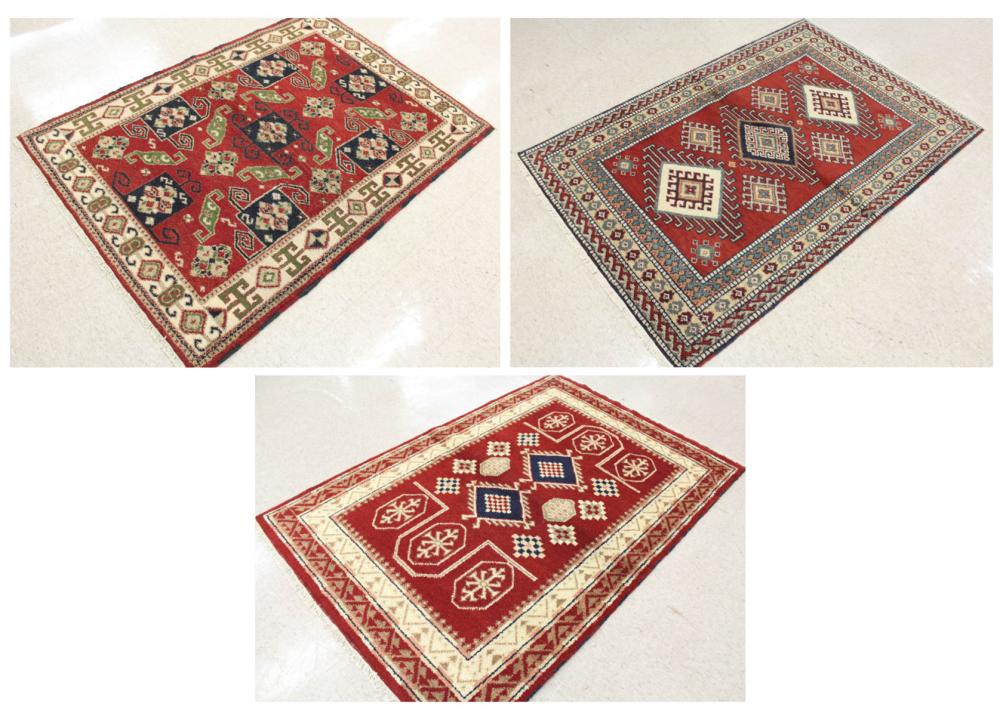 Appraisal: THREE HAND KNOTTED ORIENTAL AREA RUG all Indo-Caucasians in geometric