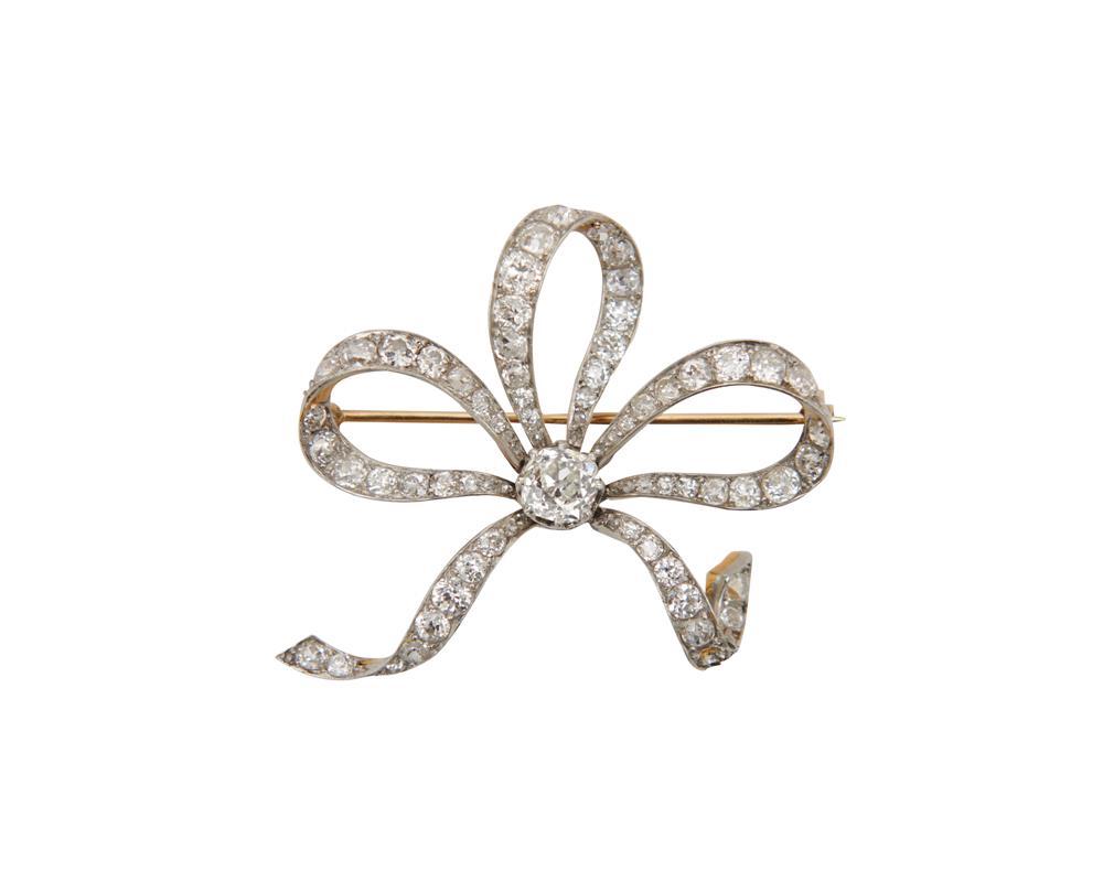 Appraisal: Platinum Gold and Diamond Bow Brooch the platinum-topped-gold bow brooch