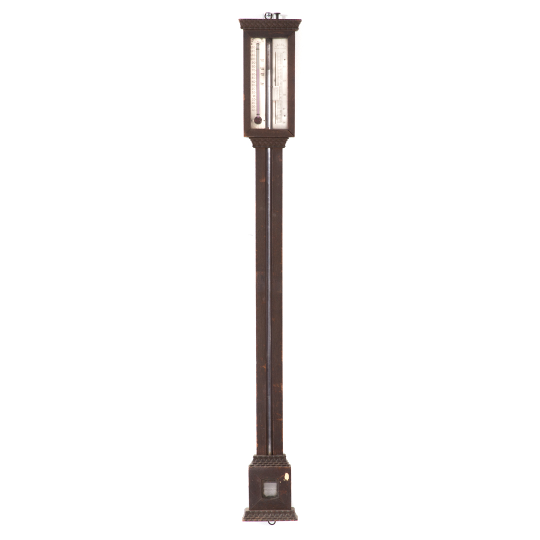 Appraisal: D E Lent walnut stick barometer circa walnut case with