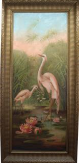 Appraisal: Florida School Signed Landscape with Egrets Florida School Signed Landscape