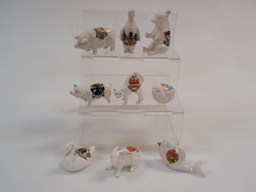 Appraisal: Nine items of crested china comprising seated bear two pigs