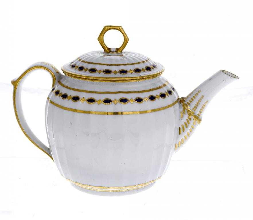 Appraisal: A DERBY FLUTED TEAPOT AND COVER with blue and gilt