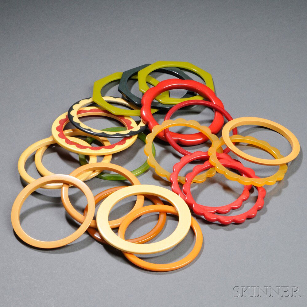 Appraisal: Twenty Bakelite Spacer Bangles United States th century In yellow