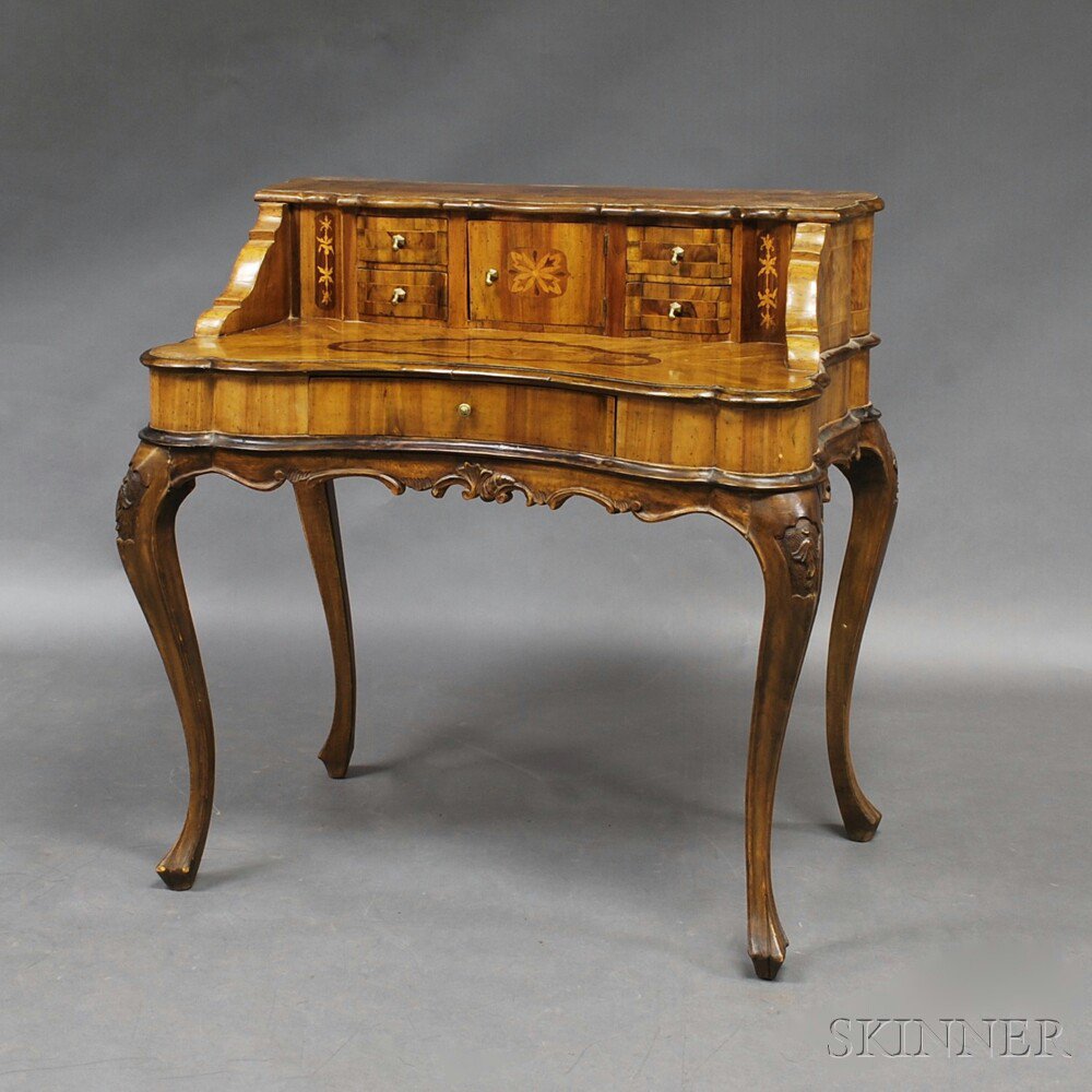 Appraisal: Continental Carved Walnut and Burl Veneer Lady's Writing Desk shaped