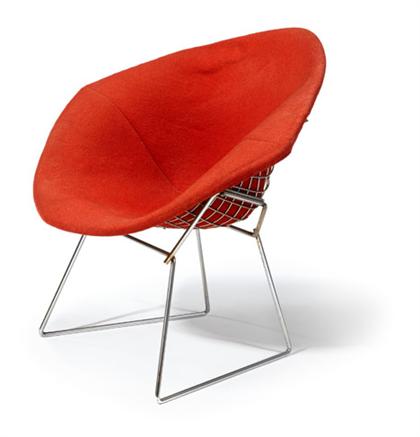 Appraisal: Upholstered steel wire Diamond Lounge chair harry bertoia - for