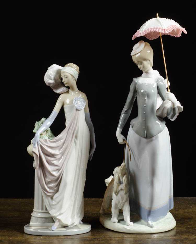 Appraisal: TWO LLADRO PORCELAIN SCULPTURES LADY WITH SHAWL sculptor Fulgencio Garcia