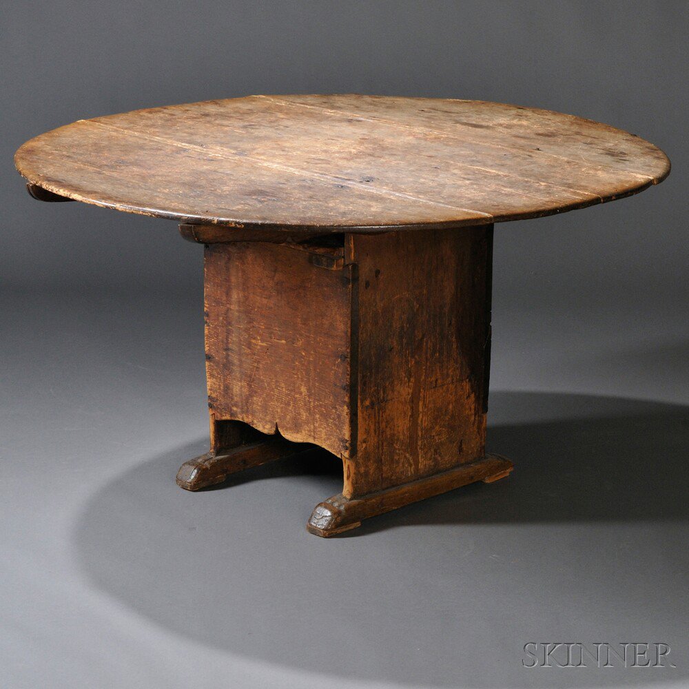 Appraisal: Dark Red-painted Shoe-foot Hutch Table New England early th century