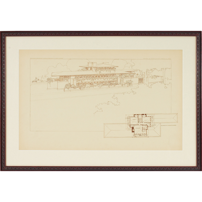 Appraisal: Frank Lloyd Wright Wasmuth print Plate XXXVII exterior elevation and