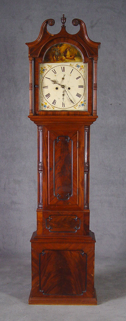 Appraisal: British Mahogany Tall Case Clock Early th Century Painted Roman