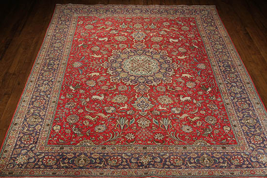 Appraisal: Tabriz Hunting Rug Second Quarter th Century Red ground with