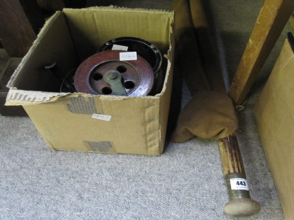 Appraisal: Lot comprising fishing rod and a box of reels