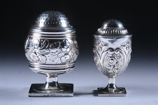 Appraisal: GEORGE III AND VICTORIAN SILVER PEPPER CASTERS George III -