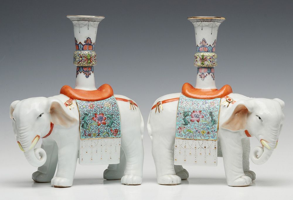 Appraisal: A PAIR CONTINENTAL PORCELAIN ELEPHANT FORM JOSS STICKS Each in