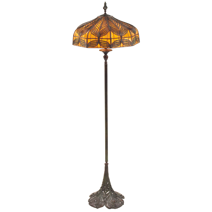 Appraisal: Handel floor lamp nine-sided shade with peacock feather motif in