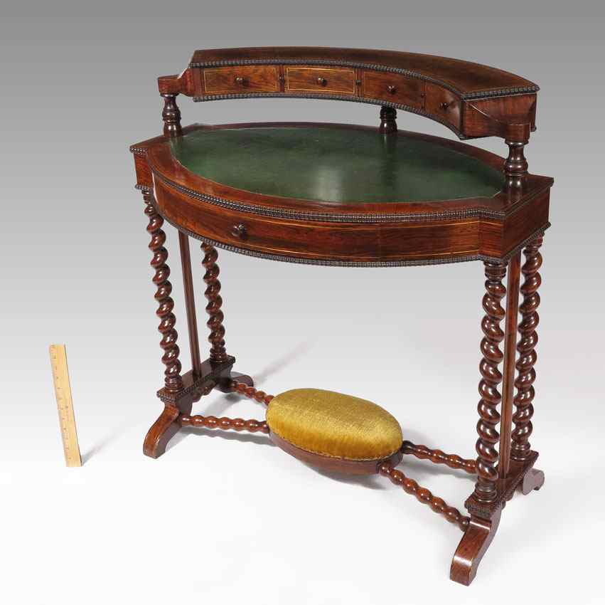 Appraisal: DIMINUTIVE ENGLISH BARLEY TWIST DESK Half oval top section with