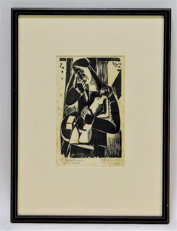 Appraisal: Jozef Cantre Modern Abstract Figural Woodcut Jozef Cantre Belgium -