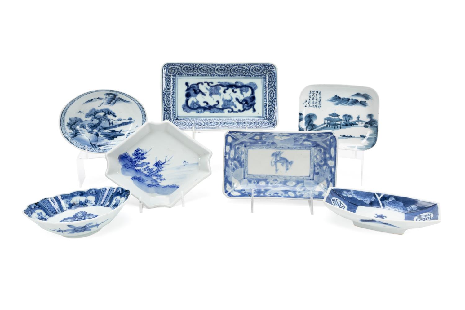 Appraisal: SEVEN JAPANESE BLUE AND WHITE TABLE ARTICLES Seven Japanese blue