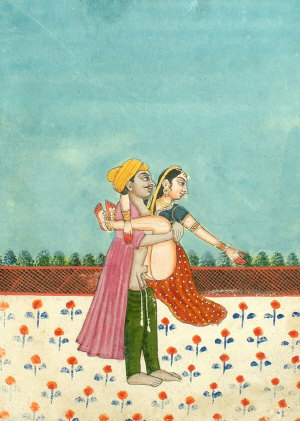 Appraisal: An Indian Miniature Painting depicting a couple in an erotic