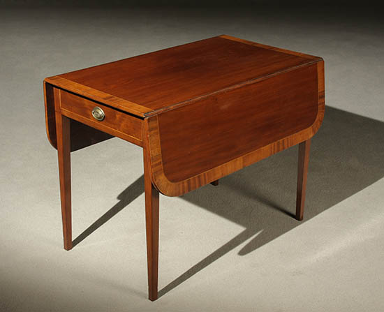 Appraisal: George III Satinwood Inlaid and Harewood Crossbanded Mahogany Pembroke Table