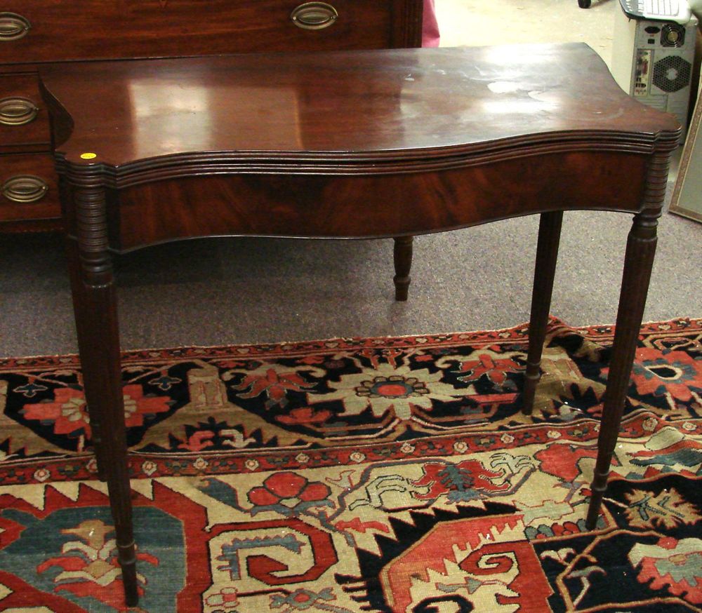 Appraisal: ANTIQUE AMERICAN SHERATON CARD TABLE Circa In mahogany Shaped sides