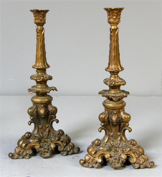 Appraisal: A pair of French gilt bronze th century candlesticks with