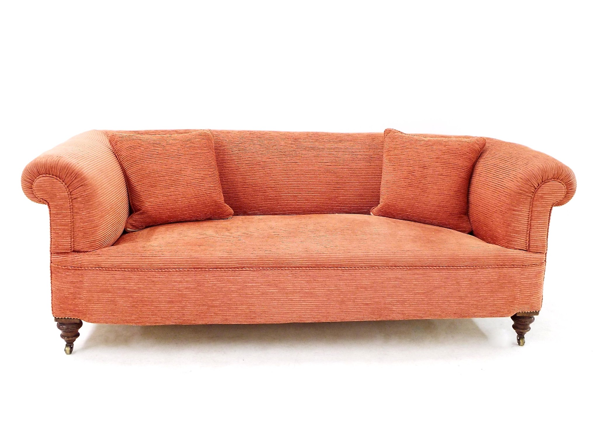 Appraisal: Victorian two seater Chesterfield sofa with salmon corduroy upholstery upon