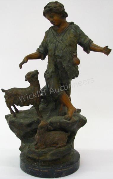 Appraisal: Spelter figure Tending the Sheep foundry Salamone Vincenzo h on