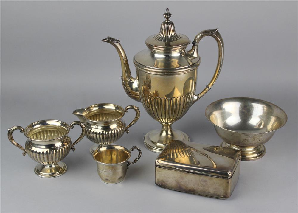 Appraisal: SIX NORTH AMERICAN SILVER TABLEWARES including a Manchester gadrooned coffee