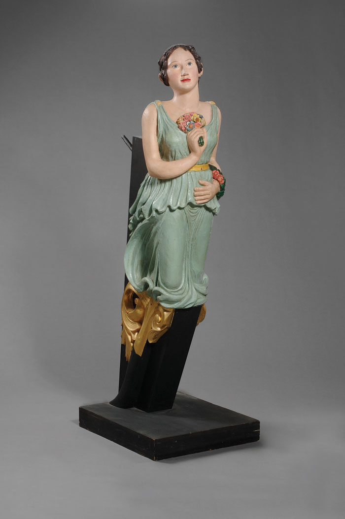 Appraisal: THREE-QUARTER LENGTH CARVED AND PAINTED FIGUREHEAD OF A CLASSICAL WOMAN