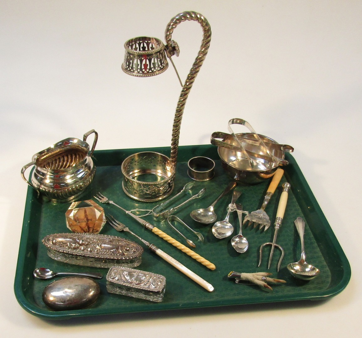 Appraisal: Various silver and silver plate to include a sugar bowl