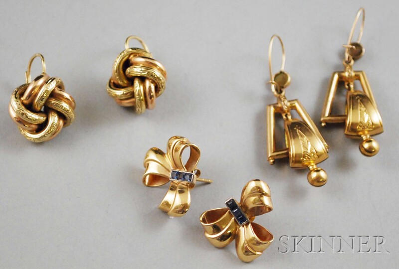 Appraisal: Three Pairs of Retro kt Gold Earrings a pair of