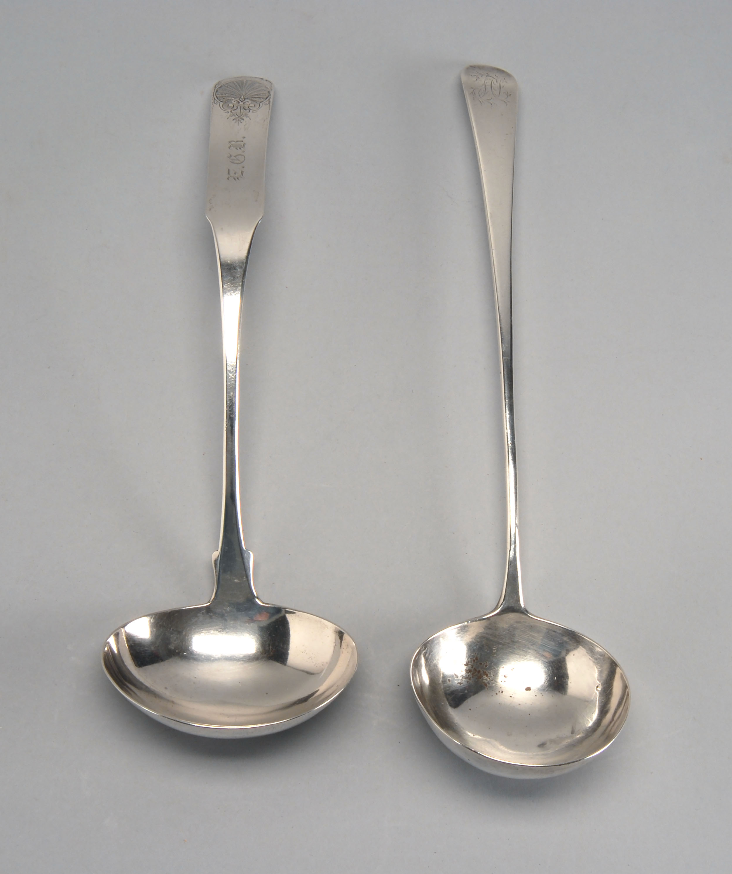 Appraisal: TWO AMERICAN SILVER PUNCH LADLES One in fiddleback form with