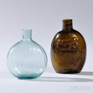 Appraisal: Two Blown Flasks America early th century an aqua flask