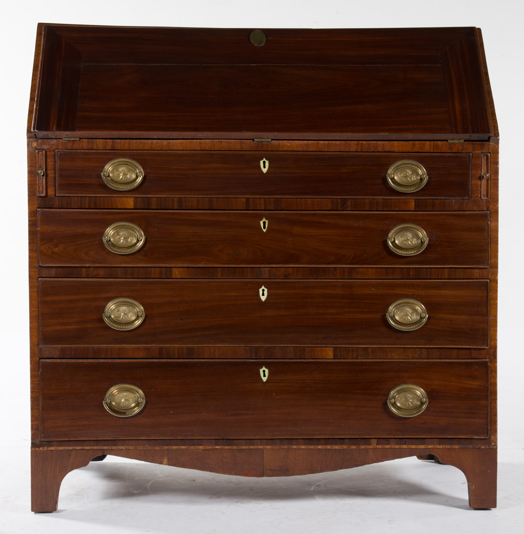 Appraisal: George III mahogany slant-front desk circa fitted interior enclosed by