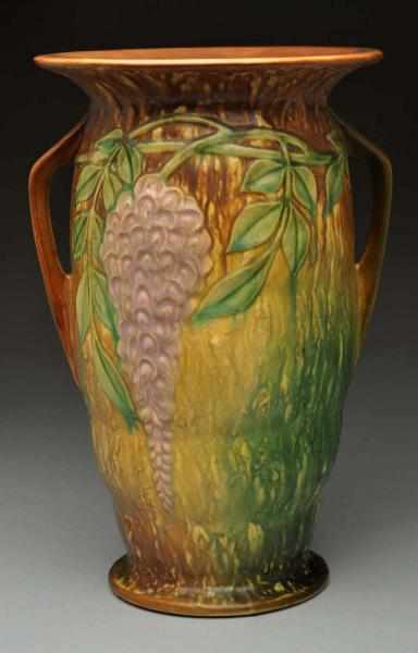 Appraisal: Roseville Double Handled Wisteria Vase Original gold RV shield under