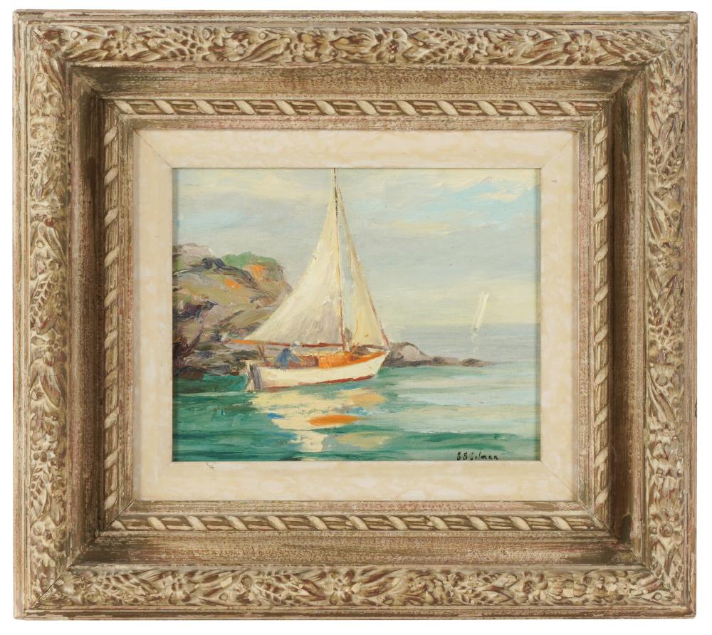 Appraisal: GEORGE S COLMAN - SAILBOAT NEAR ROCKY SHOREoil on canvas