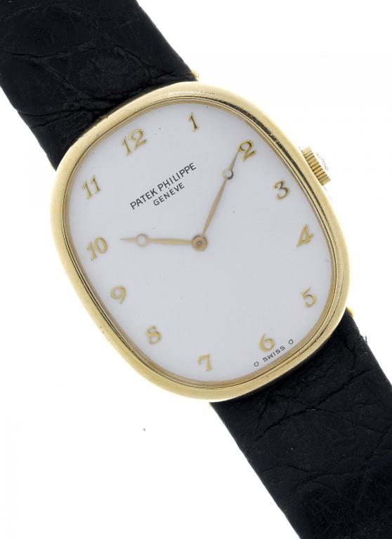 Appraisal: A PATEK PHILIPPE CT GOLD ELLIPSE WRISTWATCH maker's black alligator