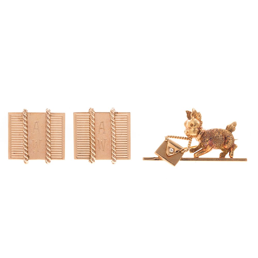 Appraisal: A Pair of Clip Earrings Dog Pin in Gold K