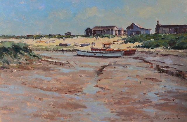 Appraisal: JAMES LONGUEVILLE b 'Tide Out Mow Creek Brancaster' signed oils